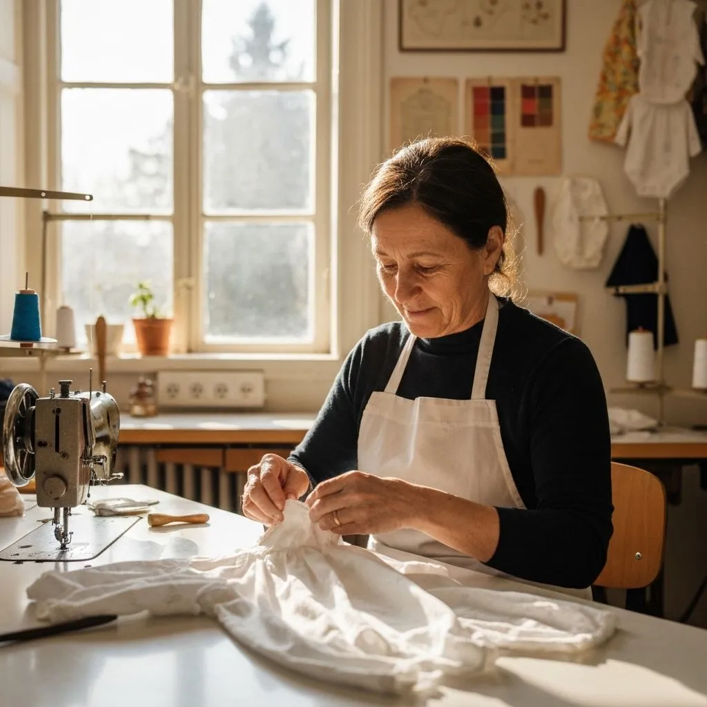Artesã trabalhando em costura artesanal